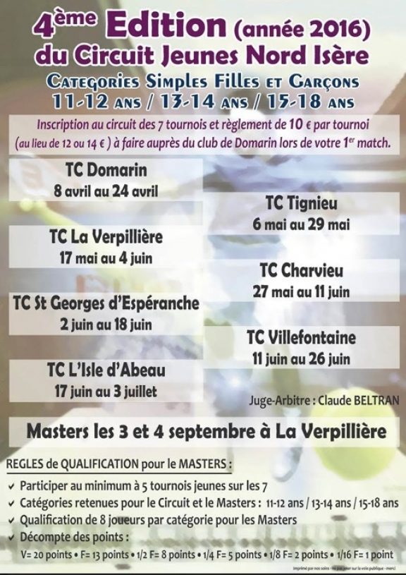 Tournoi jeunes du TCSG et circuit nord Isère 2016